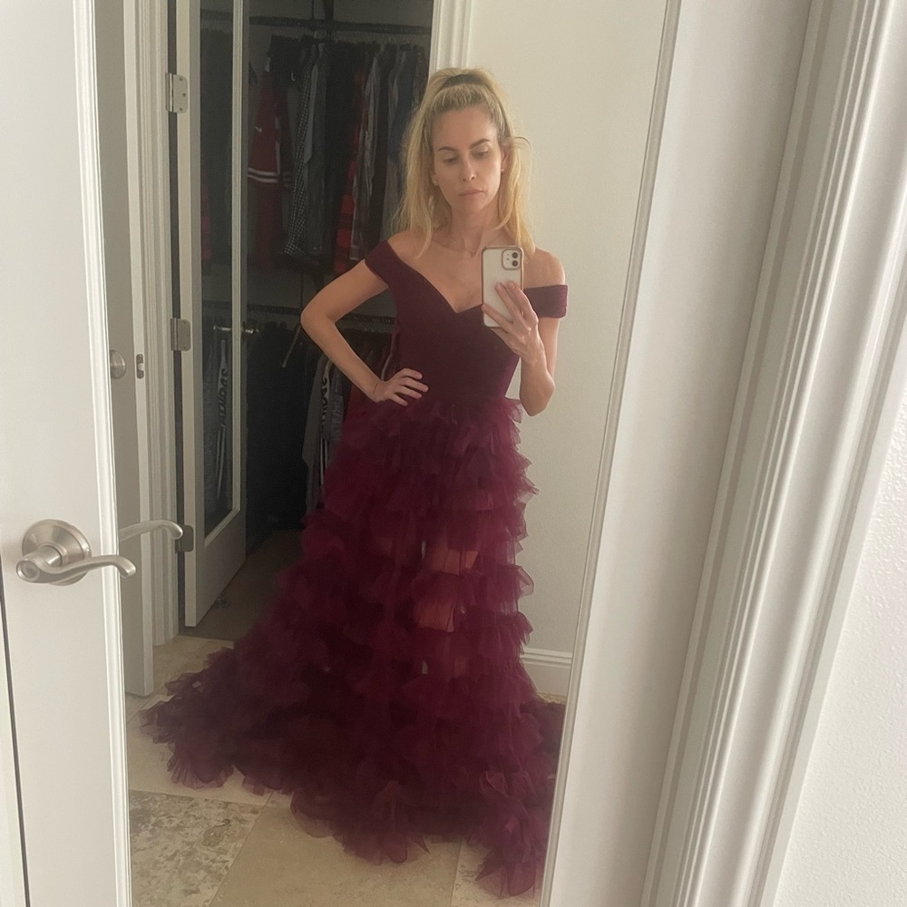 La Femme Dark Berry Tulle Ballgown